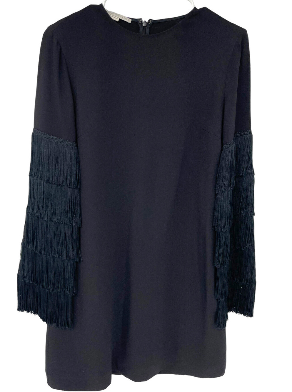 Stella McCartney Dress Womens IT 36 Black Fringe Sleeve Shift Mini Cocktail